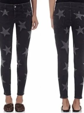 Stella McCartney Black Skinny Jeans with Gray Star Print